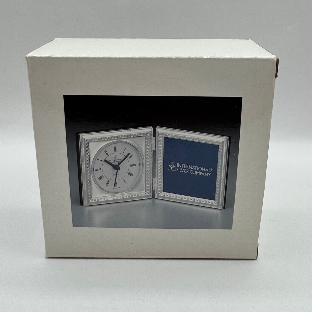 International Silver Co Double Clock Frame Silver Plated Beaded Trim New Read